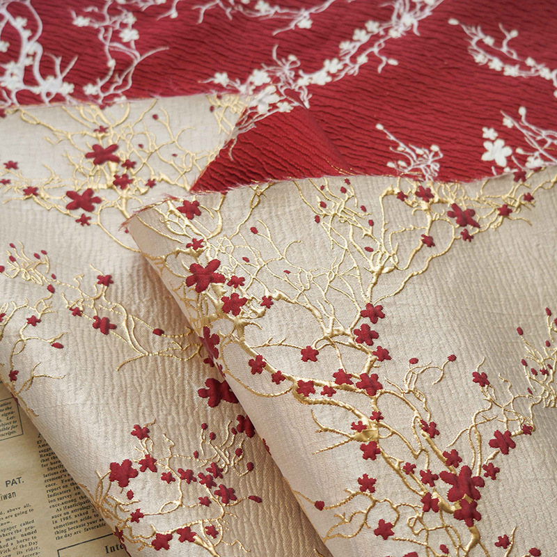 Home Textiles Luxury - فاخر زهر البرقوق الأحمر الجاكار النسيج