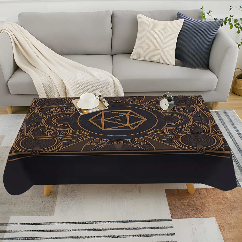 Home Textiles & Decorations - مفرش طاولة بنمط التروس الذهبية السوداء