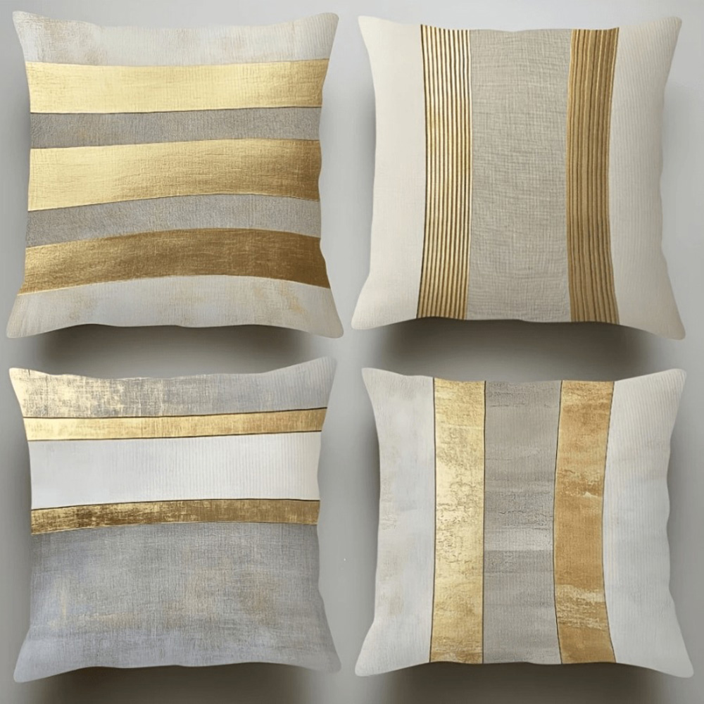 Home Textiles Luxury - أغطية وسائد مخططة ذهبية ومحايدة اللون