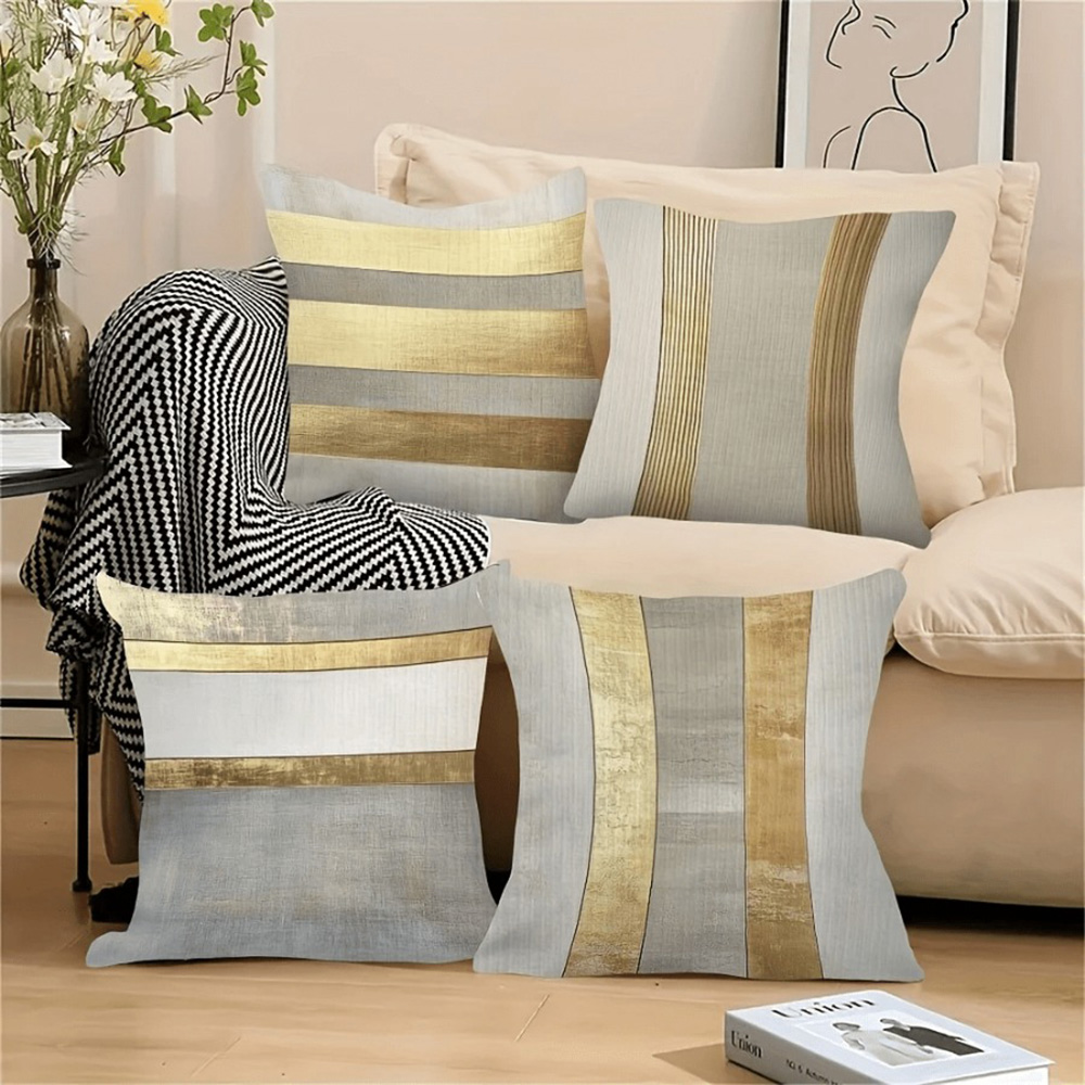 أغطية وسائد مخططة ذهبية ومحايد - مراجعة Home Textiles Luxury وسعره