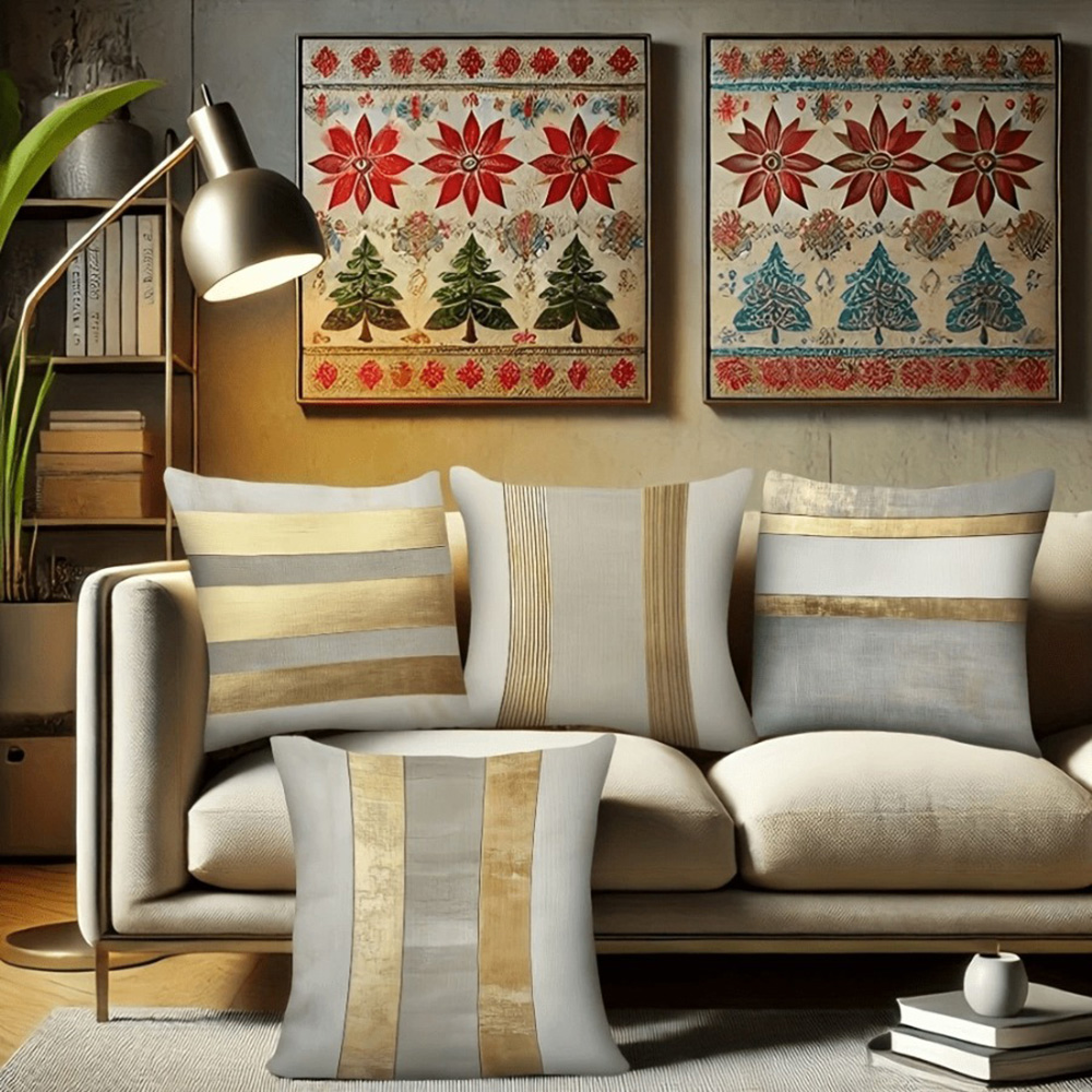 أغطية وسائد مخططة ذهبية ومحايد - مراجعة Home Textiles Luxury وسعره